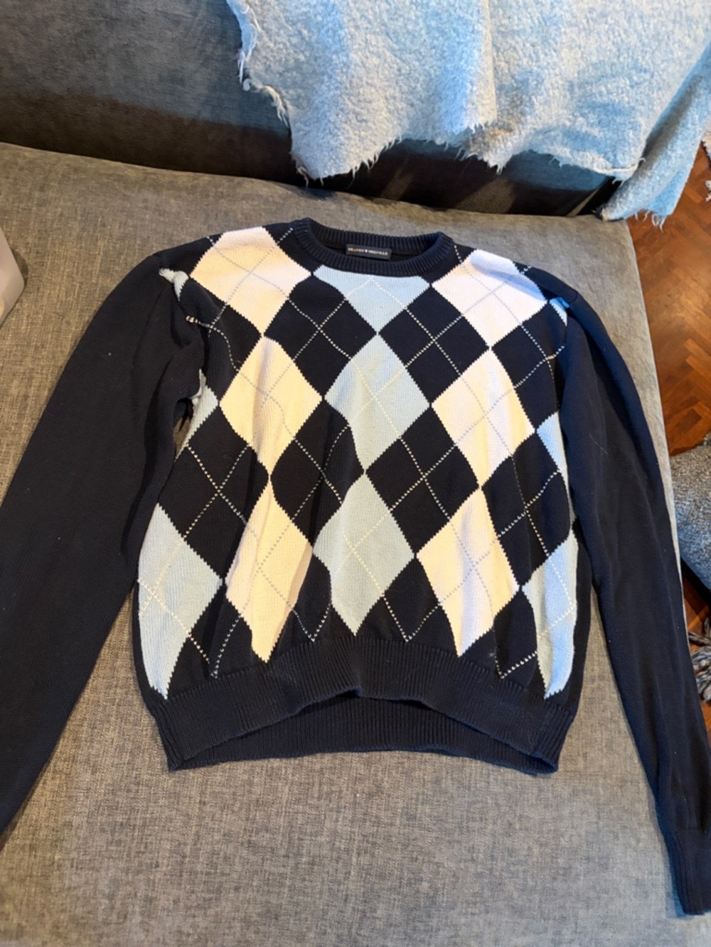 Navy Argyle Crewneck Sweater - Classic women’s Knit brandy melville